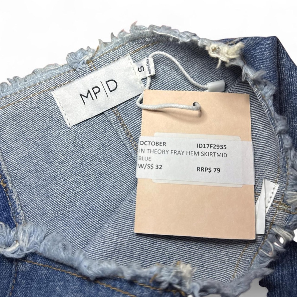 NWT MINKPINK x MP|D Women's In Theory Frey Hem Denim Mini Skirt — SMALL - Picture 2 of 6